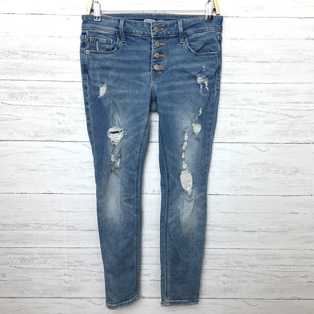 Old Navy Women's Jeans Rockstar Super Skinny Button Fly Distressed size P6